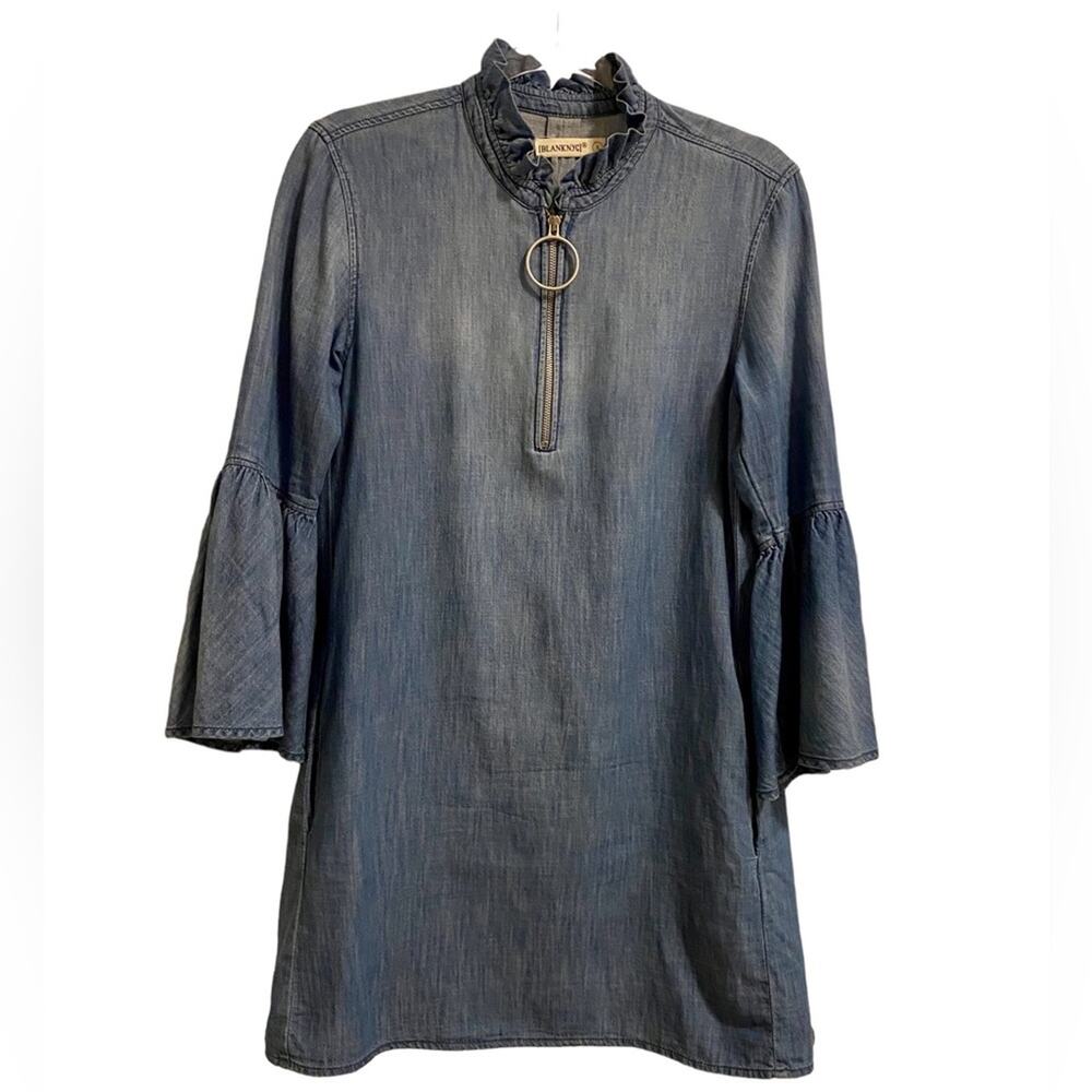 Blank NYC Dress Small Denim Chambray Western Coastal Cowgirl Bell Sleeve Dress